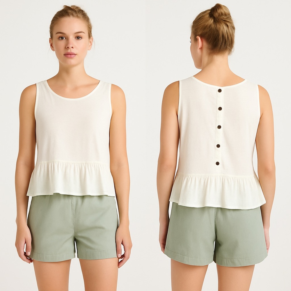 Petal & Pup white ruffle peplum tank top women’s size 8.  ARC